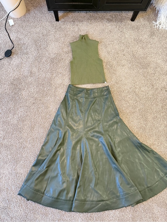 Tuckernuck Dresses & Skirts - Tuckernuck Olive Faux Leather A-Line Maxi Skirt - Woman's Elegance